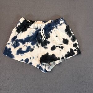 Colsie Lounge Shorts Womens Sz XS Fleece Elastic Waist Pockets Tie-Dye Black Cow